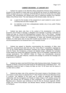 Cabinet Decisions taken on 27 JANUARY 2017