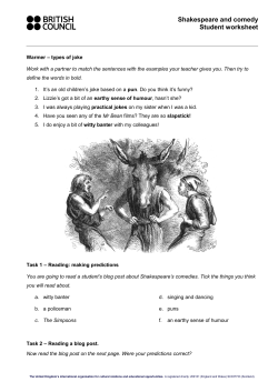 Shakespeare and comedy Student worksheet