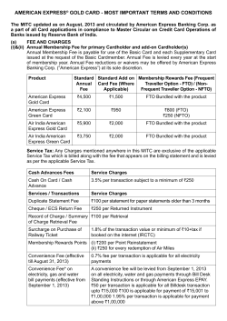 american express&reg; gold card - most important terms and conditions