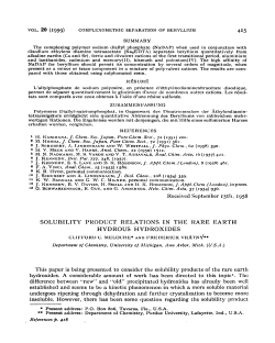 solubility product relations in the rare earth hydrous hydroxides