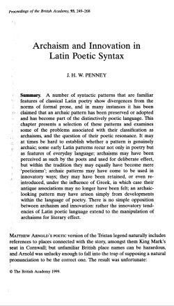 Archaism and Innovation in Latin Poetic Syntax