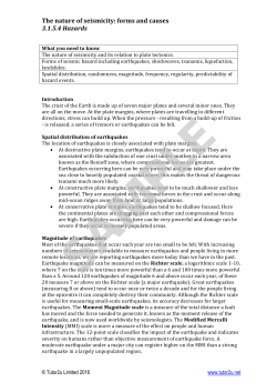 The nature of seismicity: forms and causes 3.1.5.4 Hazards