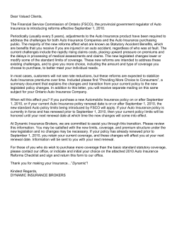 2010 Auto Insurance Reforms Effective SEPTEMBER 1, 2010