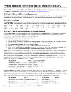 Typing accented letters and special characters on a PC