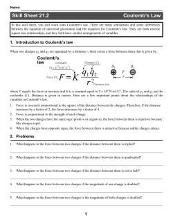 Skill Sheet 21.2 Coulomb`s Law
