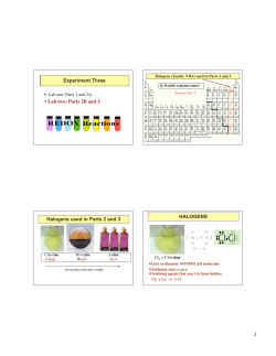 Experiment Three Lab two: Parts 2B and 3 Halogens used in Parts 2