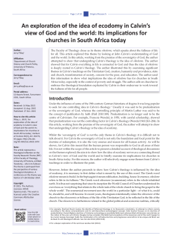 An exploration of the idea of ecodomy in Calvin`s view of God and