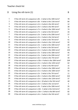Teacher check list D Using the nth term (1) B