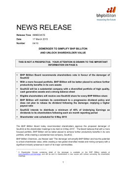 Demerger to Simplify BHP Billiton