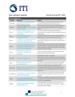 Data Localization Snapshot Current as of July 29th, 2016 Active