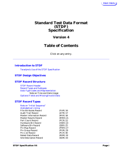 Standard Test Data Format (STDF) Specification Table of Contents