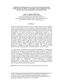 Emerging Technological Innovation Triad for Smart Agriculture in the