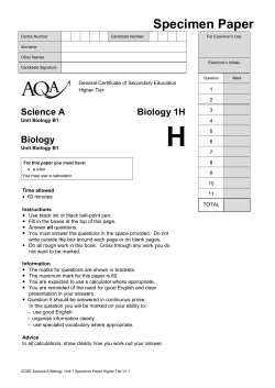 GCSE Biology Specimen Question Paper Biology Unit 1 Higher