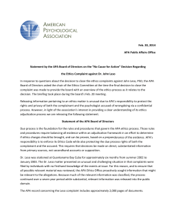 Statement by the APA Board of Directors on the &ldquo;No Cause for Action&rdquo;