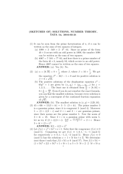 (SKETCHES OF) SOLUTIONS, NUMBER THEORY, TATA 54