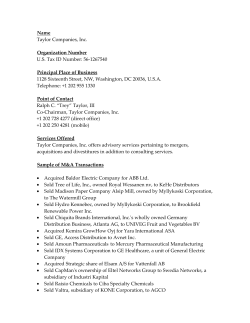 UName Taylor Companies, Inc. UOrganization Number U.S. Tax ID