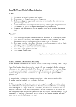 Some &ldquo;Do`s&rdquo; and &ldquo;Don`ts&rdquo; of Peer Evaluations