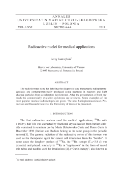Radioactive nuclei for medical applications - Annales UMCS