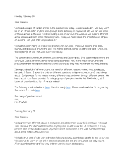 Monday, February 20 Dear Parents, We found a couple of familiar