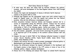 Short Essay Choices for Project 1. In what ways did ideas and