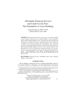 Affordable Financial Services and Credit for the Poor: The