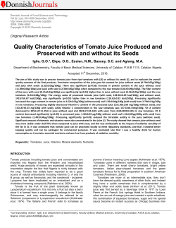 Quality Characteristics of Tomato Juice Produced and Preserved