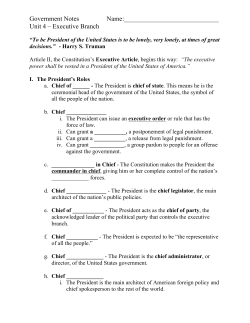 Unit 4 – Executive Branch