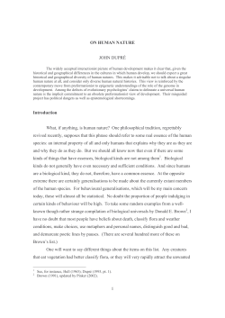 1 ON HUMAN NATURE JOHN DUPR&Eacute; Introduction What, if anything