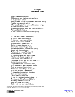 L`Allegro John Milton (1645) HEnce loathed Melancholy Of