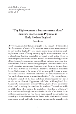 &ldquo;Thy Righteousness is but a menstrual clout&rdquo;: Sanitary Practices and