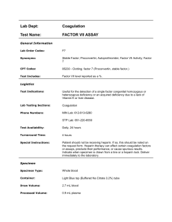 Lab Dept: Coagulation Test Name: FACTOR VII ASSAY