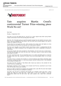 Tate acquires Martin Creed`s controversial Turner
