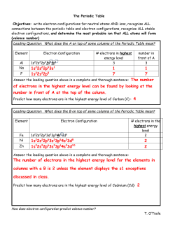 Electron Dot Diagram and Valence Number Note Sheet