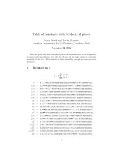 Table of constants with 50 decimal places