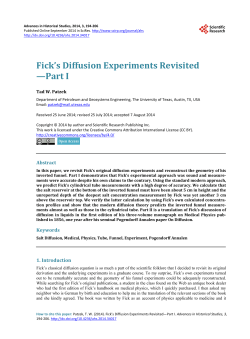 Fick`s Diffusion Experiments Revisited&mdash;Part I