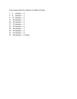 Conversion chart for minutes to tenths of hours: 1 &ndash; 2 minutes = .0 3
