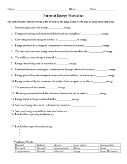 Forms of Energy Worksheet