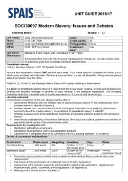 SOCI30097 Modern Slavery: Issues and Debates