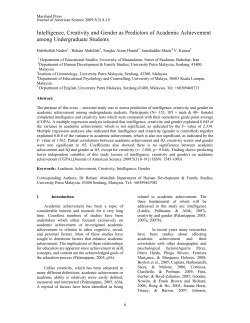 Intelligence, Creativity and Gender as Predictors of Academic