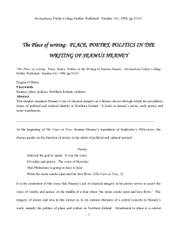 The Place of Writing: Place, Poetry, Politics in the Writing of Seamus