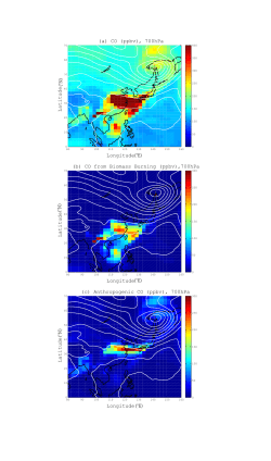 Longitude ( oE ) Latitude ( o N ) (a) CO (ppbv), 700hPa Longitude