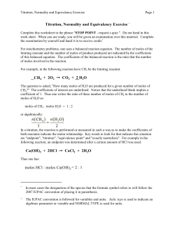 Titration, Normality and Equivalency Exercise * CH4 + 2O2 ! CO2 +