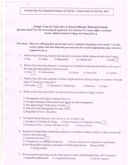 Answer Keys for Junior Office Assistant Question Paper