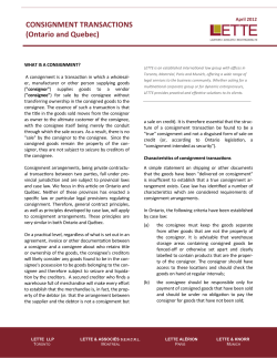 CONSIGNMENT TRANSACTIONS (Ontario and Quebec)