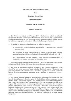 Note in Petition of George David Menking concerning Feudal Dignities