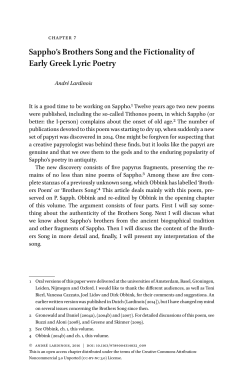 Sappho`s Brothers Song and the Fictionality of Early Greek Lyric