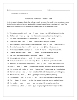 Homophones and Context &ndash; Grades 4 and 5 Circl