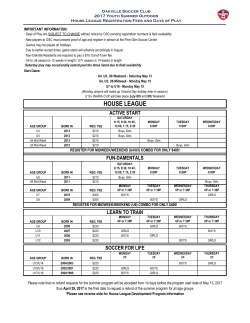 the 2017 Youth Summer House League Days of Play and Fees