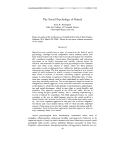 The Social Psychology of Hatred - Understanding and Overcoming