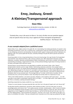 Envy, Jealousy, Greed: A Kleinian/Transpersonal approach
